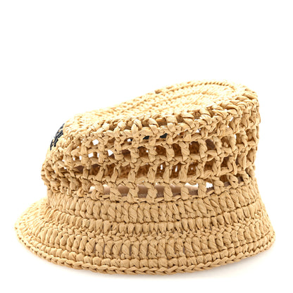 Prada Yarn Raffia Effect Crochet Logo Embroidered Womens Bucket Hat L Naturale 5 of 8