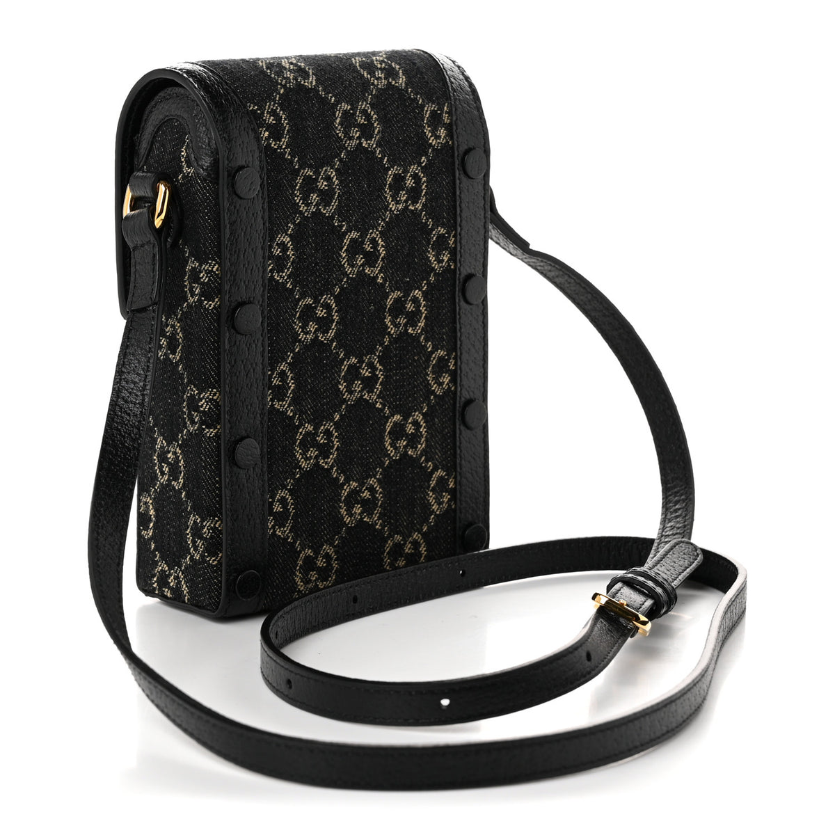 Gucci Jacquard Black Denim GG Monogram Textured Dollar Calfskin Mini Horsebit 1955 Crossbody Bag Black Ivory 3 of 10