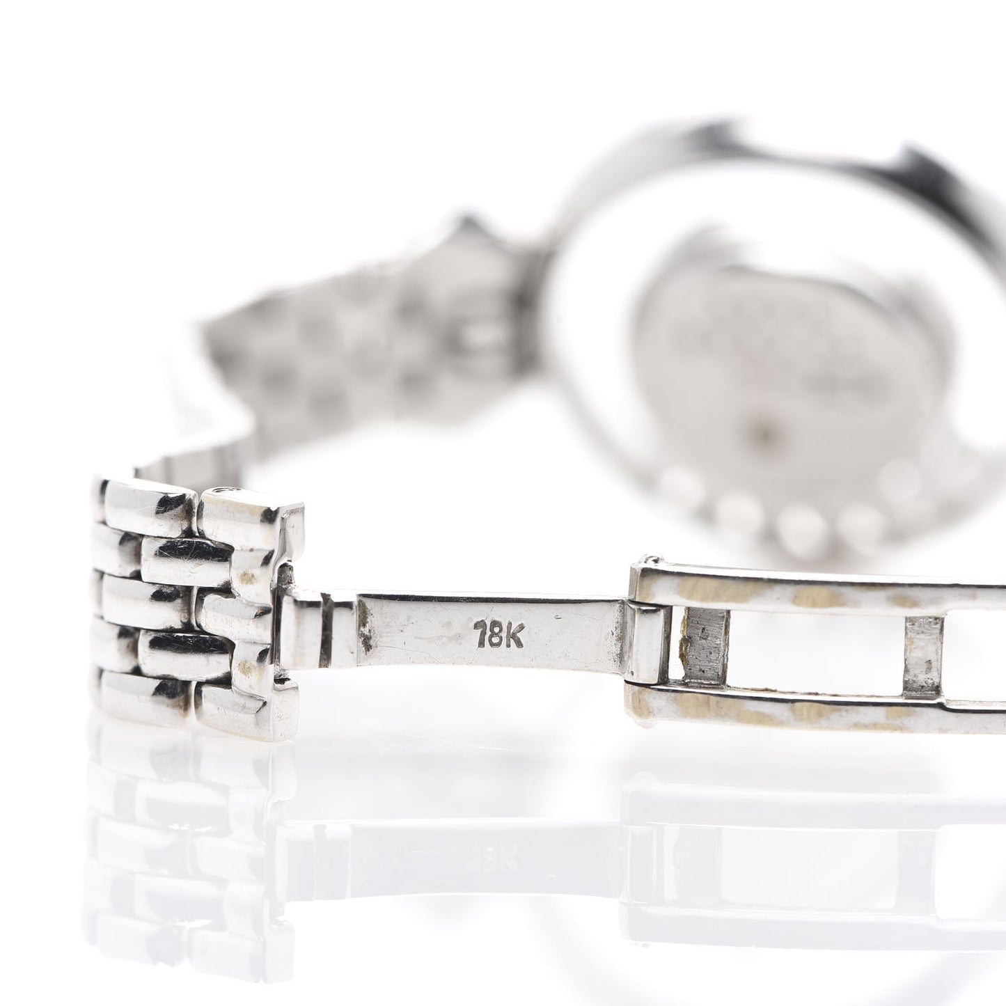 18K White Gold Diamond Pave Bezel 24mm Happy Diamonds Oval Bow Tie Quartz Watch