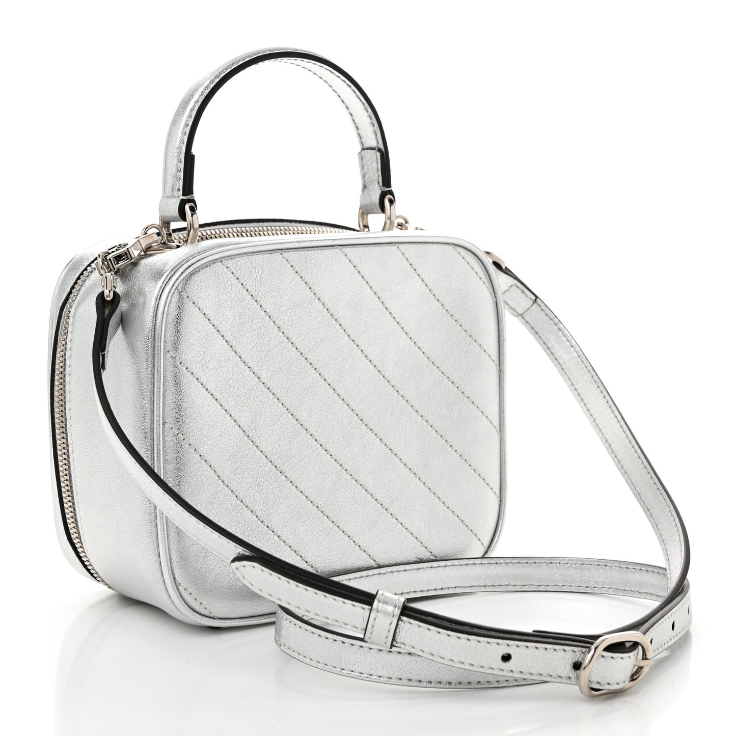 Metallic Sakai Be Green Calfskin Diagonal Stitched Blondie Top Handle Bag Silver