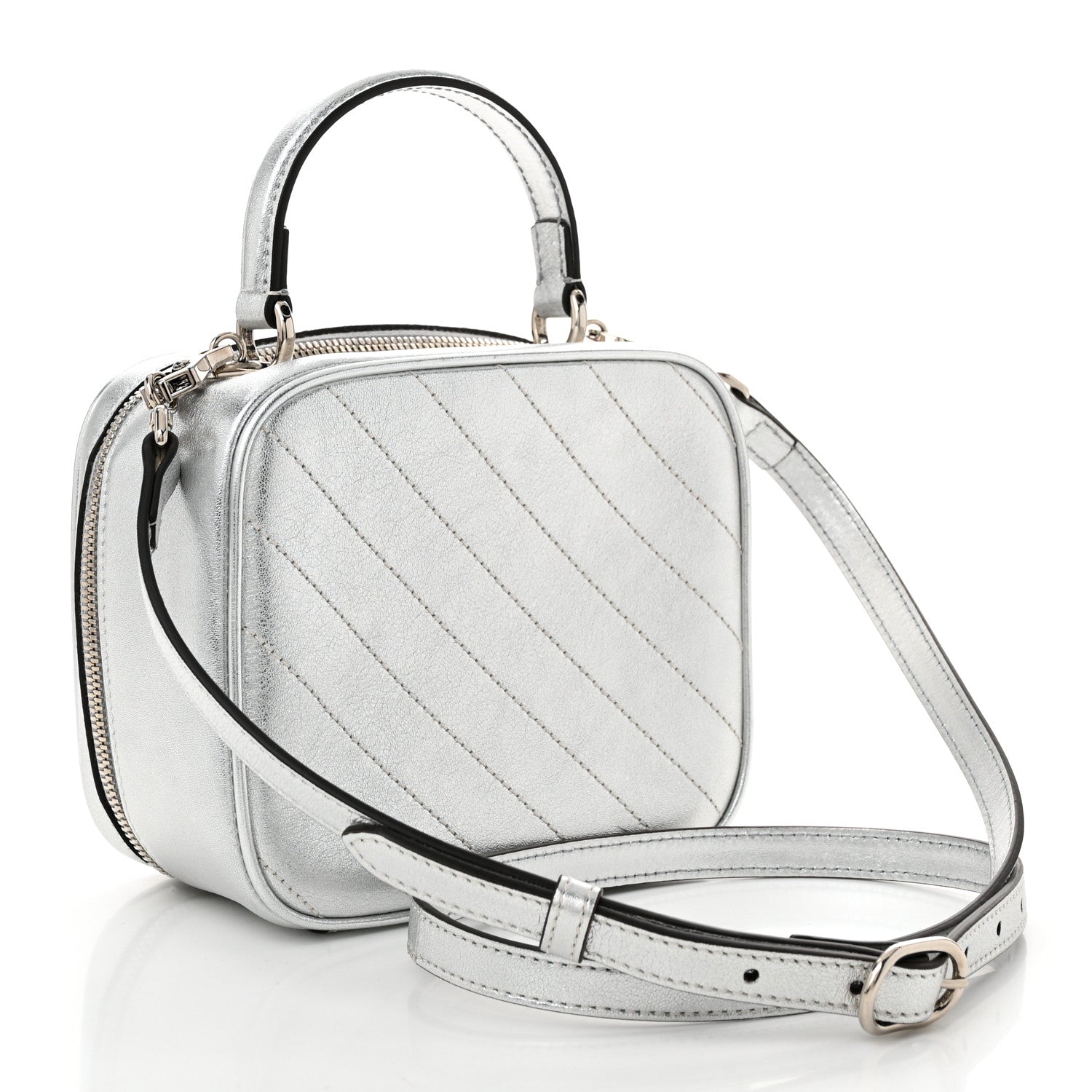 Gucci Metallic Sakai Be Green Calfskin Diagonal Stitched Blondie Top Handle Bag Silver 2 of 10