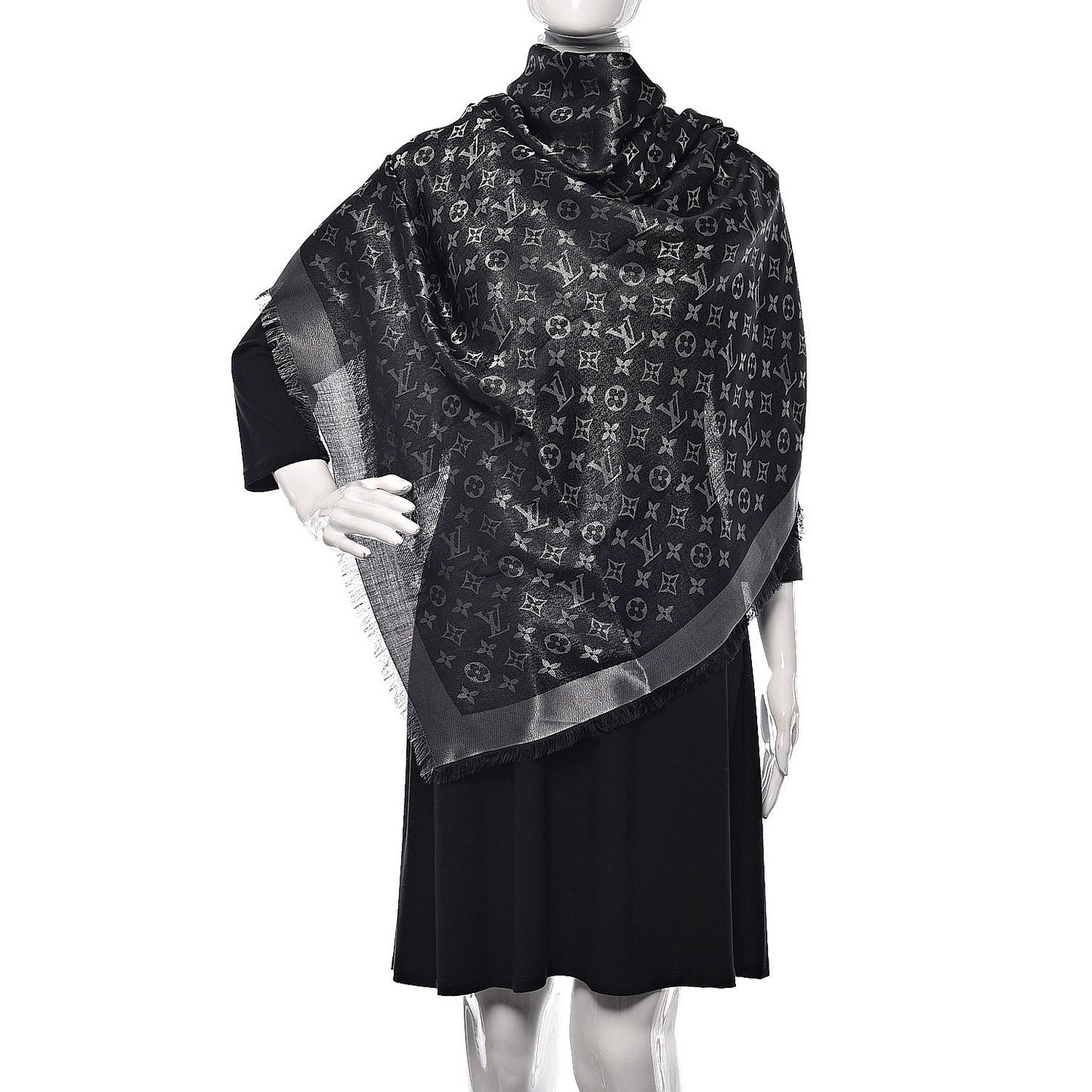Silk Lurex Wool Monogram Shine Shawl Black