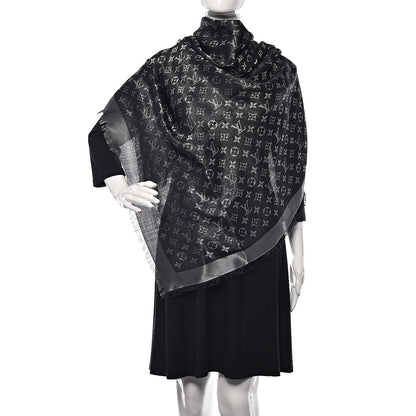 Louis Vuitton Silk Lurex Wool Monogram Shine Shawl Black 2 of 4