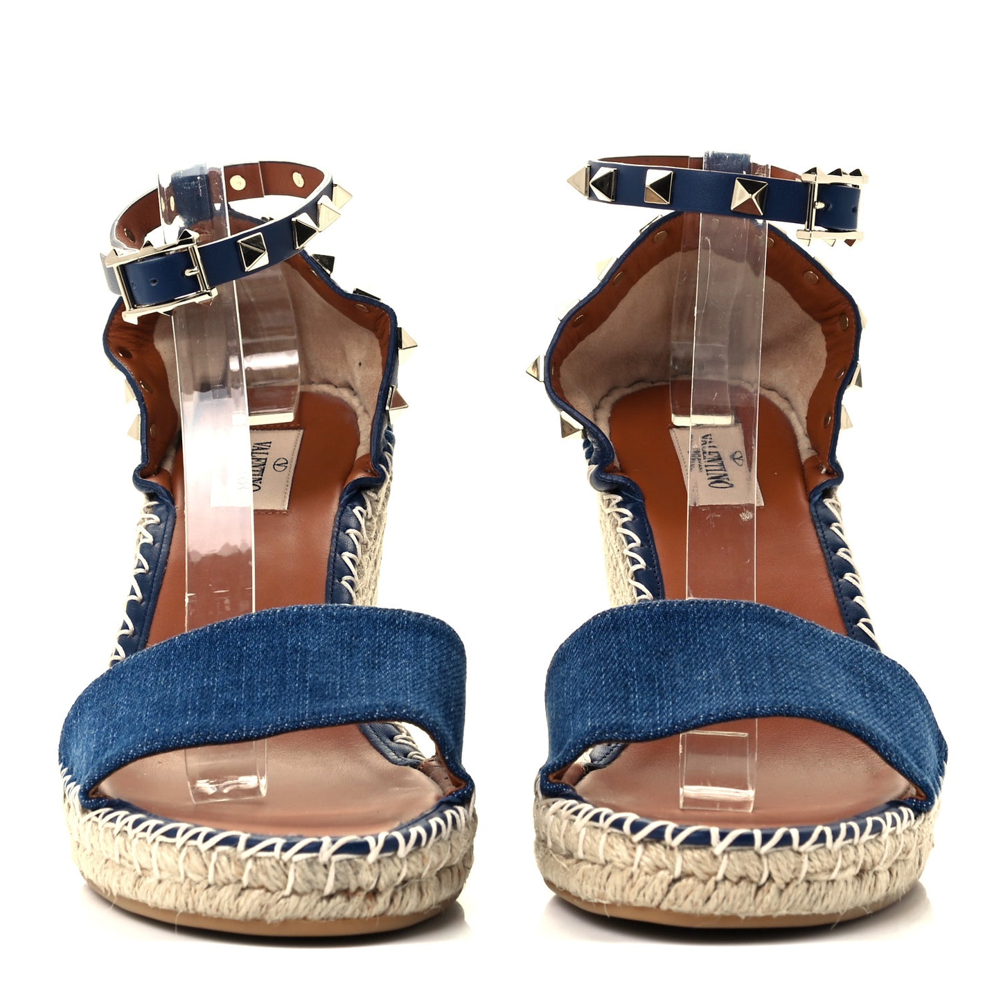 Denim Rockstud Ankle Strap Espadrille 15/105mm Wedge Sandals 41 Light Denim