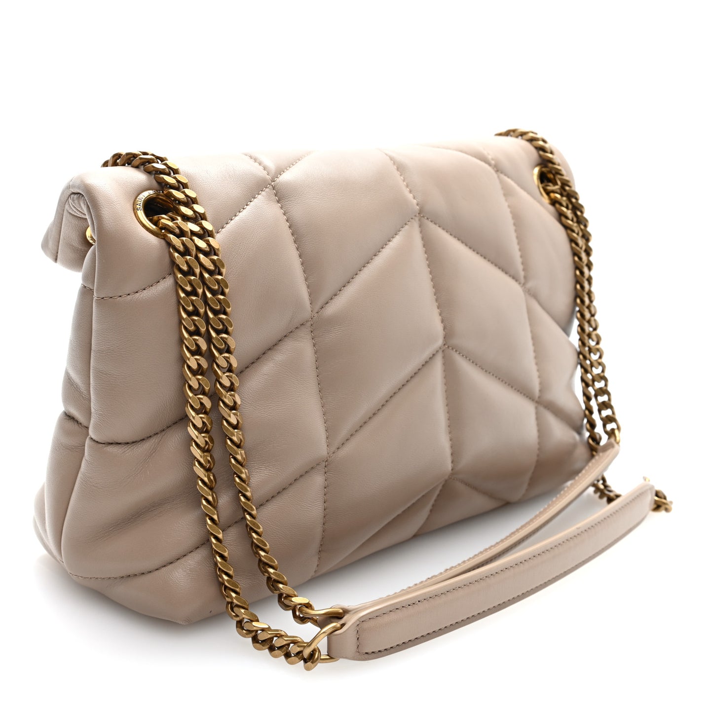 Lambskin Quilted Small Loulou Puffer Monogram Chain Satchel Dark Beige