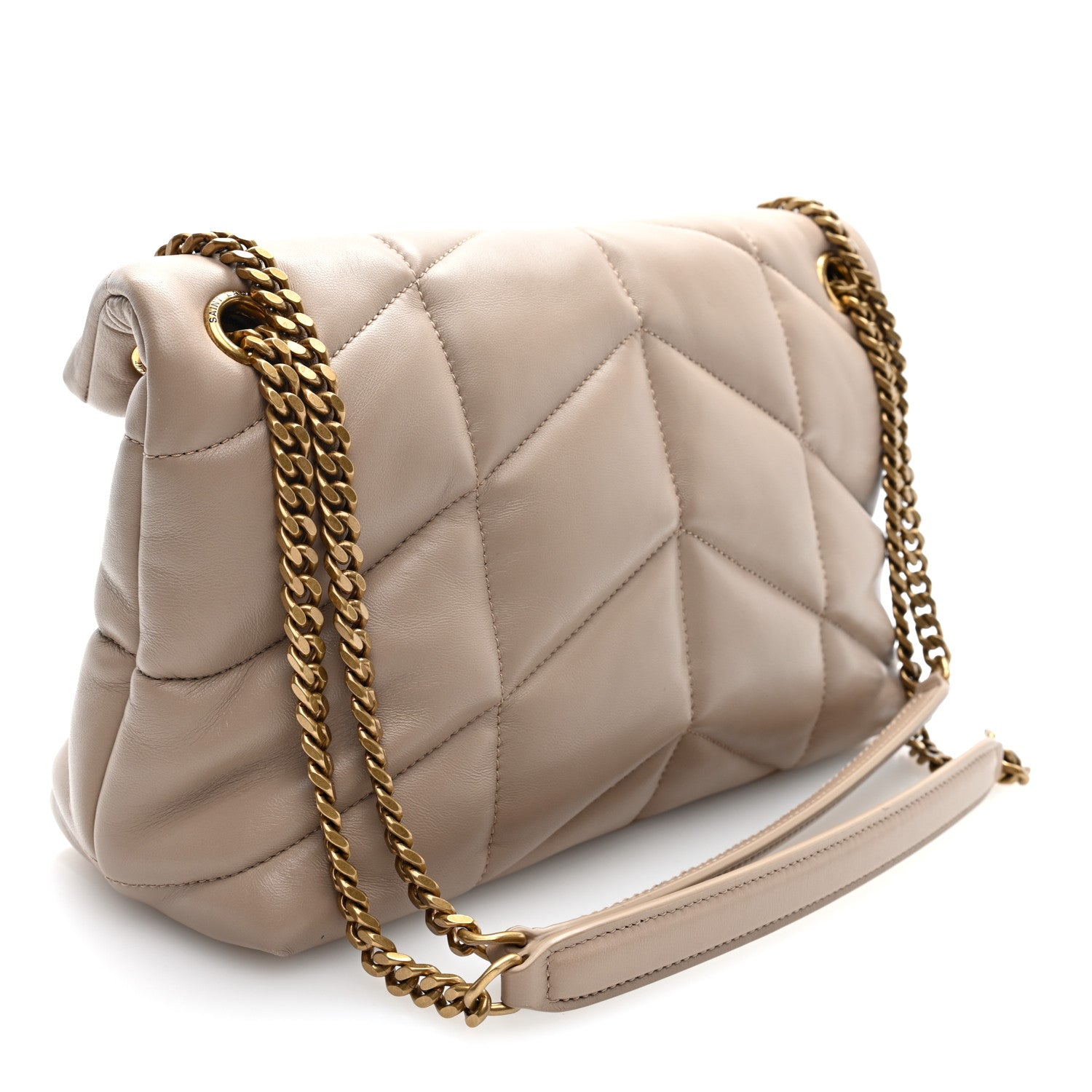 Saint Laurent Lambskin Quilted Small Loulou Puffer Monogram Chain Satchel Dark Beige 3 of 10