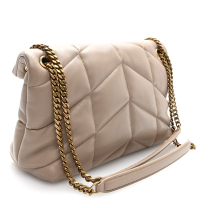 Saint Laurent Lambskin Quilted Small Loulou Puffer Monogram Chain Satchel Dark Beige 3 of 10