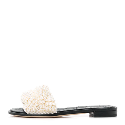 Chanel Fantasy Calfskin Pearl Cord CC Mules 38 Ivory Black 1 of 11