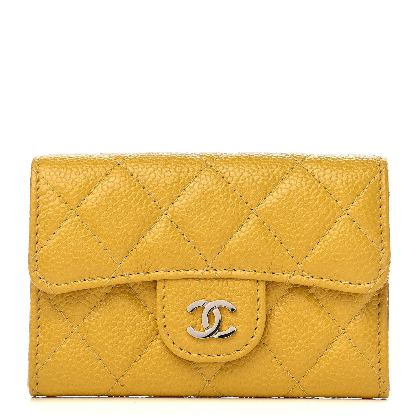 Caviar Quilted Flap Card Holder Yellow