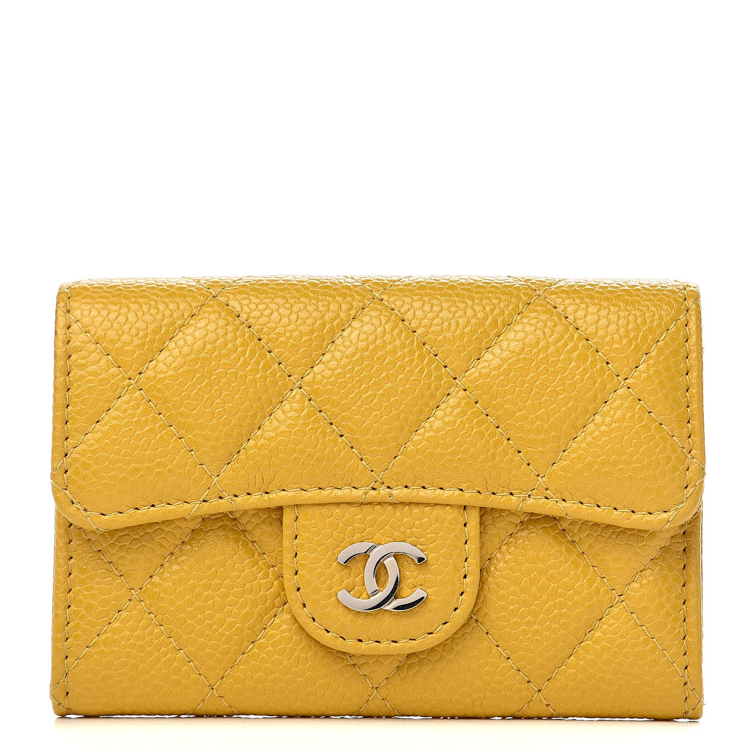 Chanel Caviar Quilted Flap Card Holder Yellow 1 of 10