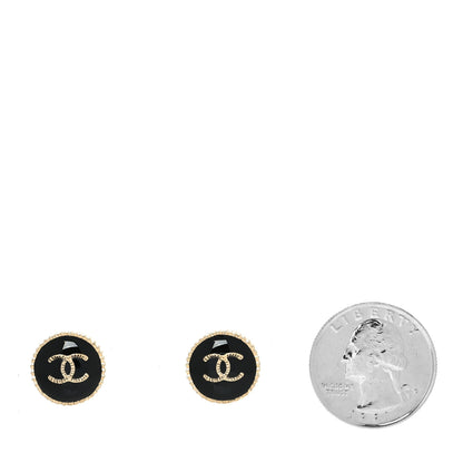 Chanel Resin CC Round Earrings Gold Black 2 of 4