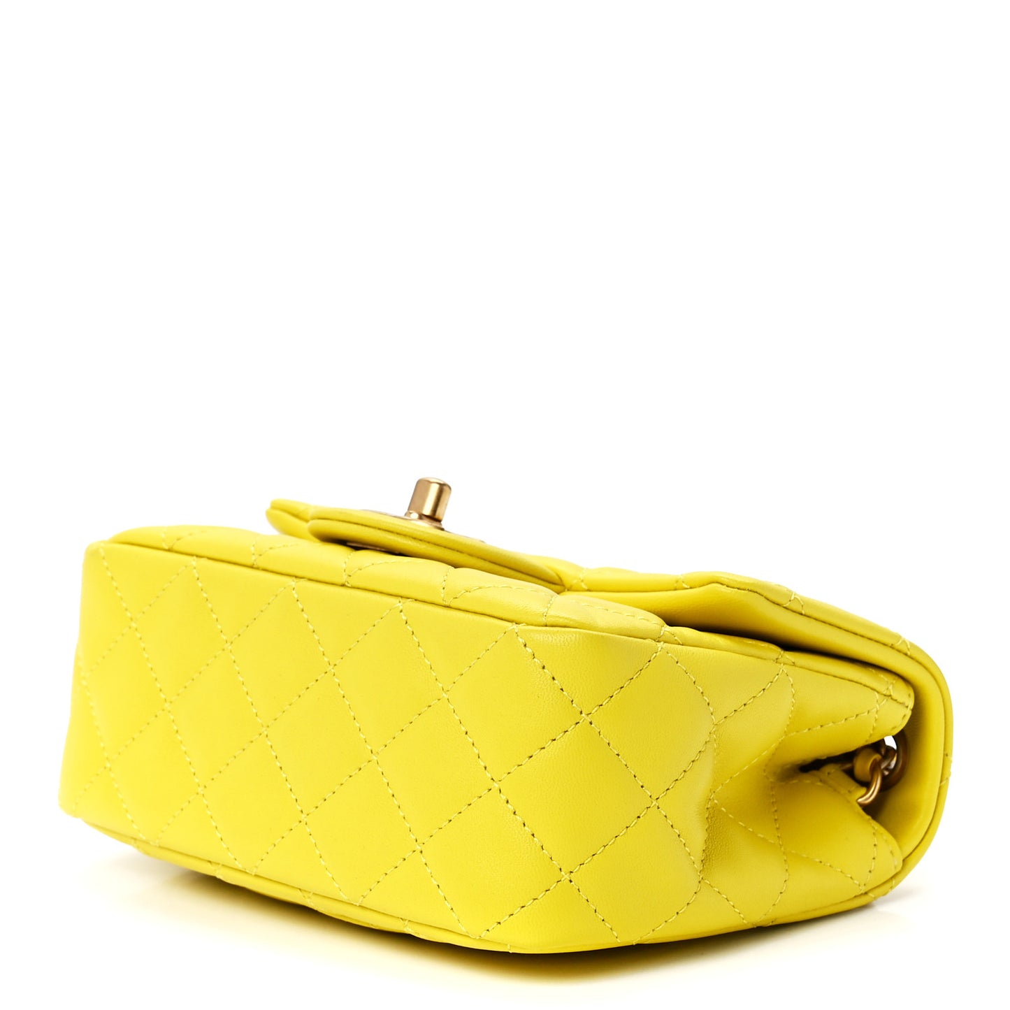 Lambskin Quilted Mini Pearl Crush Flap Yellow