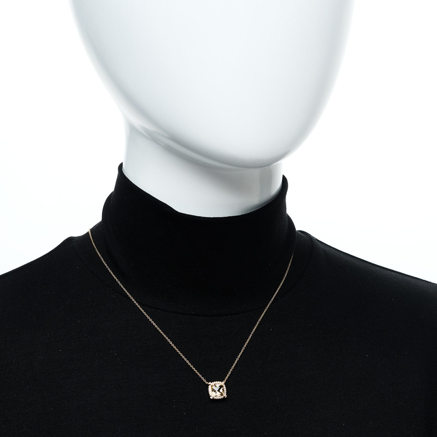 David Yurman 18K Yellow Gold Diamond Champagne Citrine 7mm Petite Chatelaine Pave Bezel Pendant Necklace 2 of 6