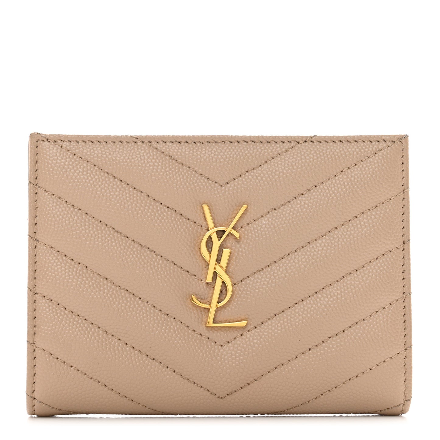 Grain De Poudre Matelasse Chevron Monogram Zipped Two-Part Wallet Dark Beige