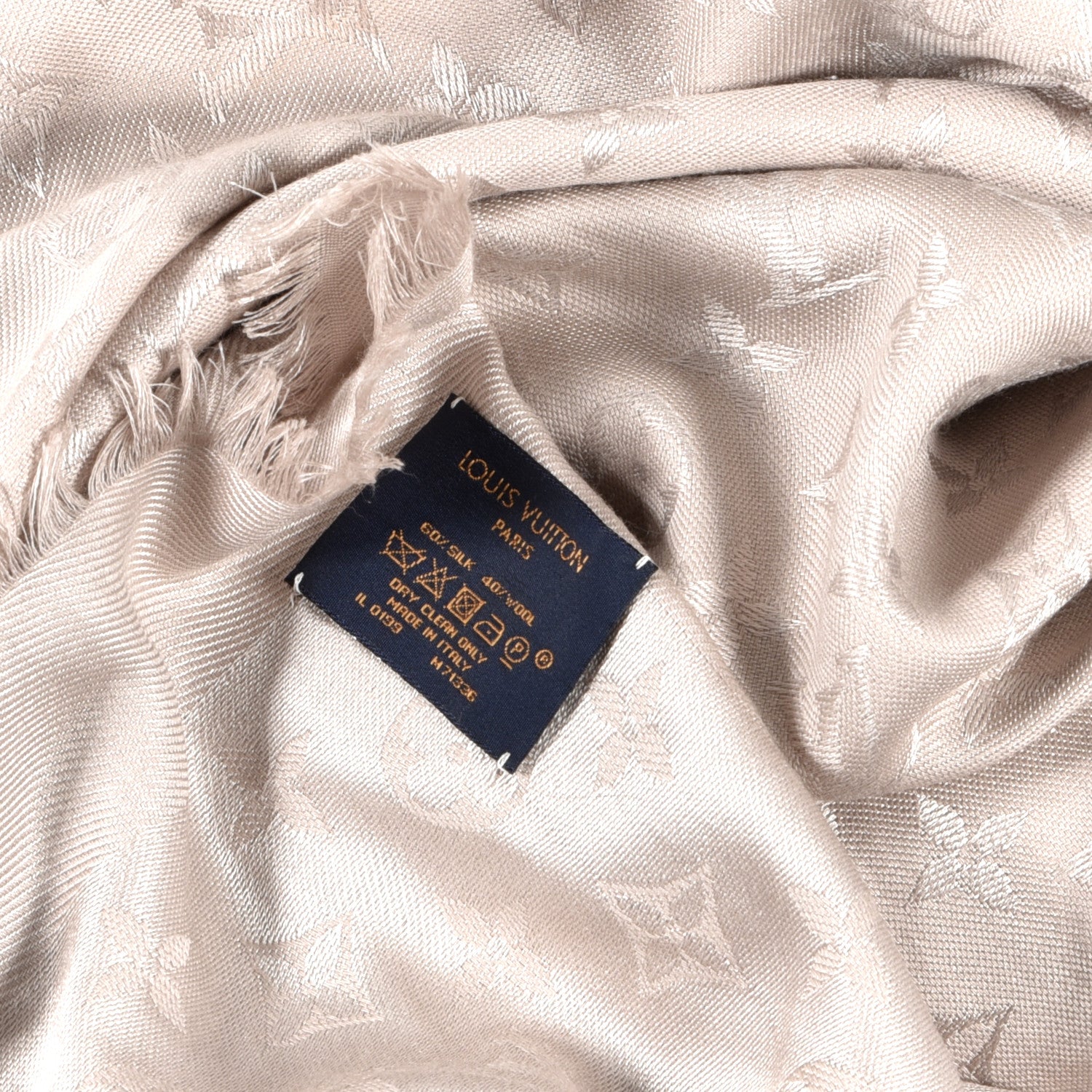 Louis Vuitton Silk Wool Monogram Shawl Beige 3 of 3