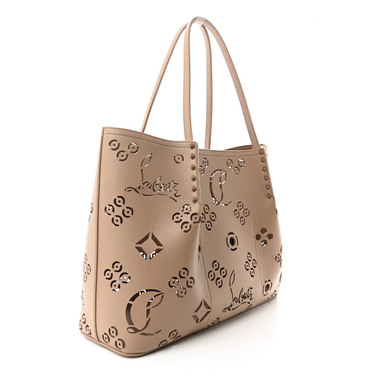 Christian Louboutin Calfskin Perforated Loubinthesky Large Cabarock Spikes Tote Roca 3 of 9