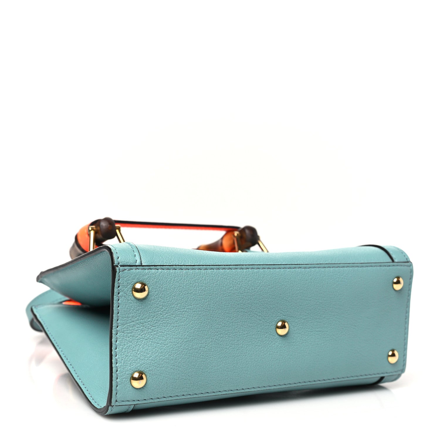 Gucci Textured Dollar Calfskin Web Mini Diana Tote Bag Dusty Azure Deep Orange 4 of 10