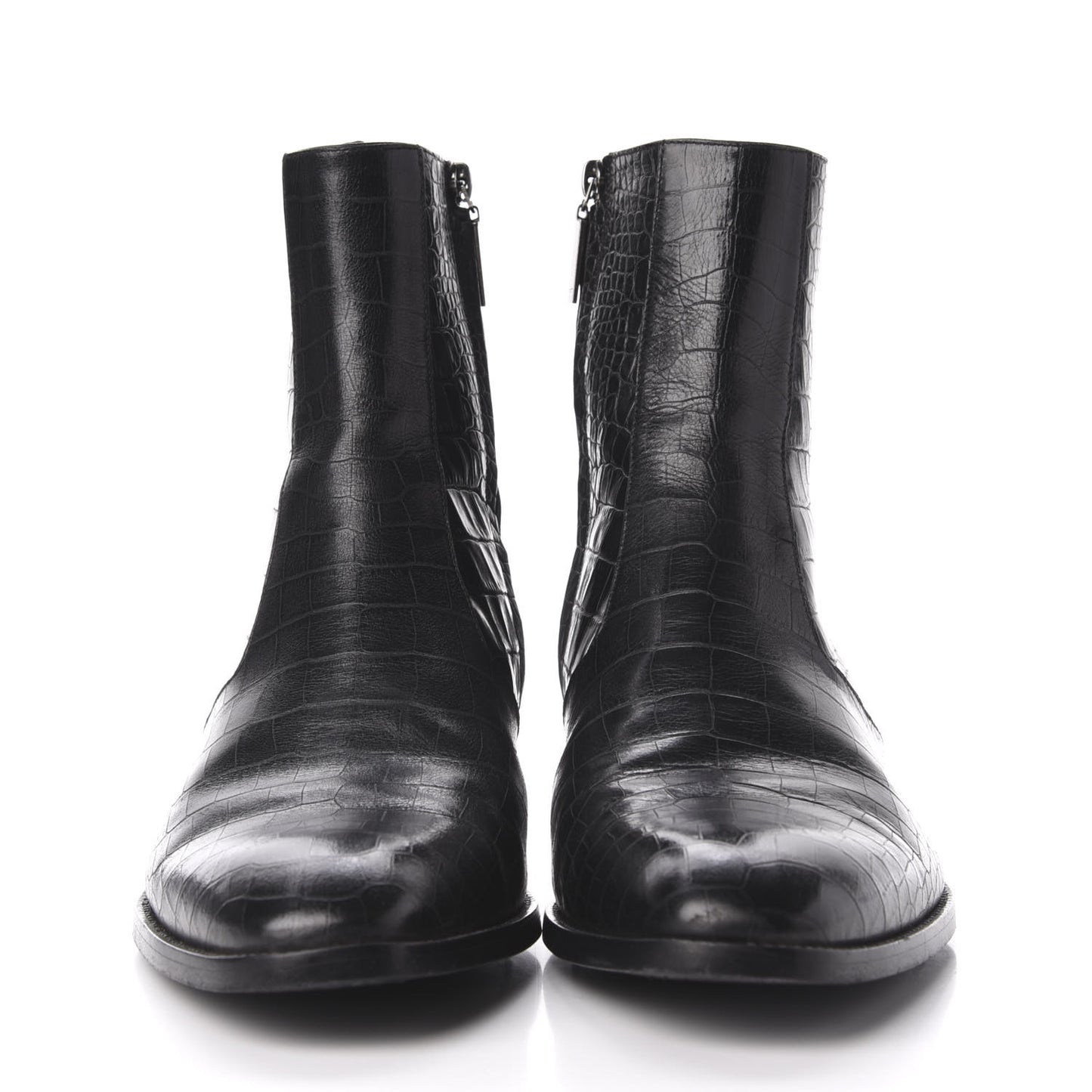 Crocodile Embossed Calfskin Wyatt 40 Zip Boots 43 Black