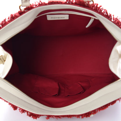 Saint Laurent Linen Sheepskin Large Cabas ChYc Tote Red 7 of 16