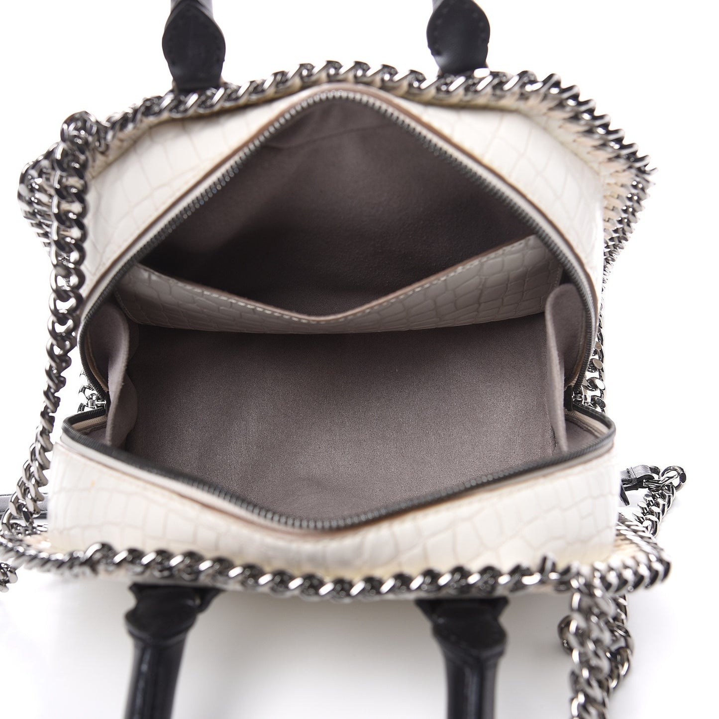 Faux Leather Crocodile Embossed Mini Falabella Box Top Handle Bag White