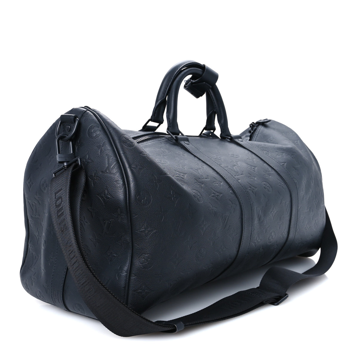 Louis Vuitton Calfskin Shadow Monogram Keepall Bandouliere 50 Black 2 of 9