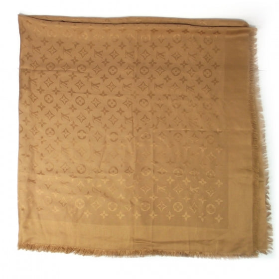 Louis Vuitton Wool Silk Monogram Shawl Camel 1 of 7
