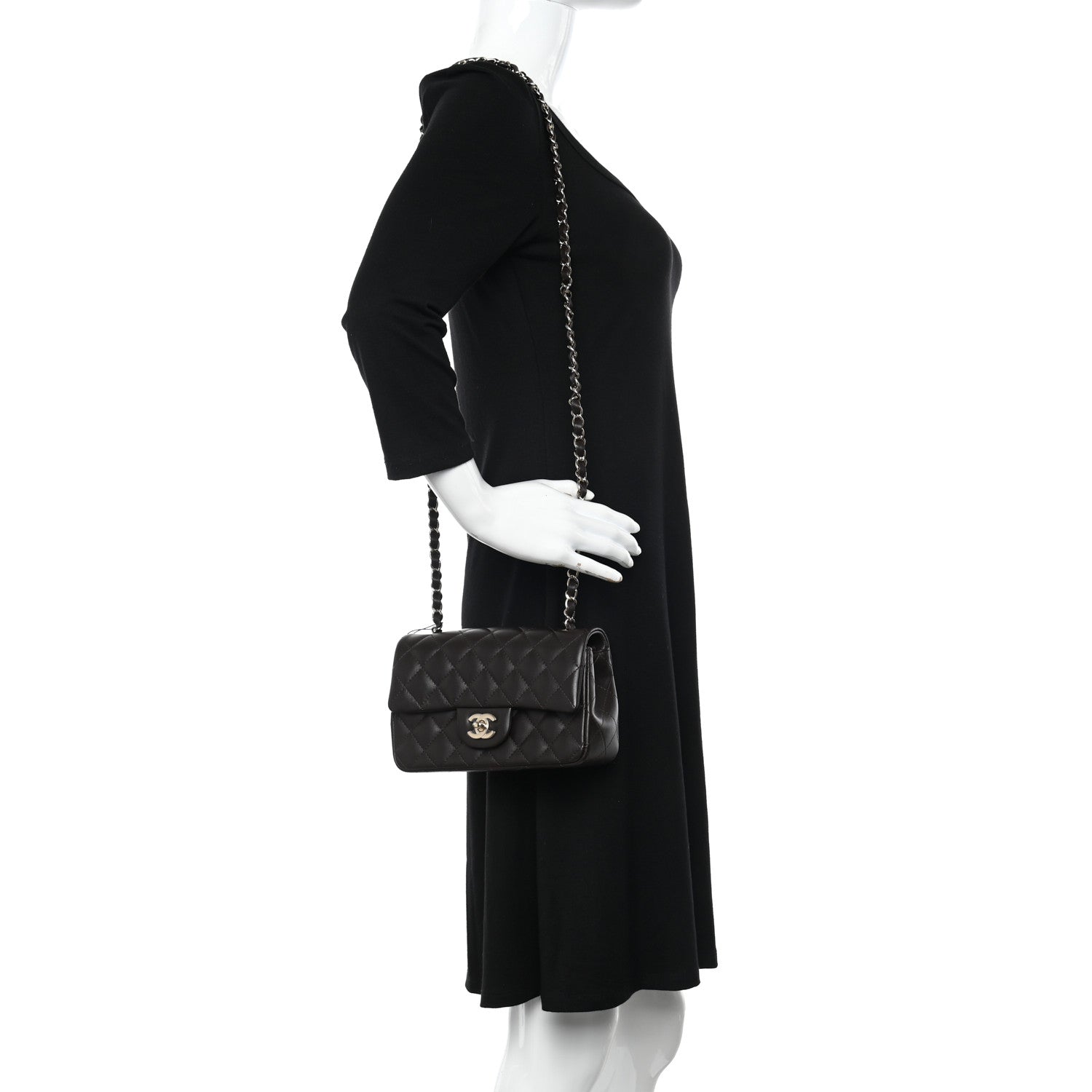 Chanel Lambskin Quilted Mini Rectangular Flap Dark Brown 3 of 16