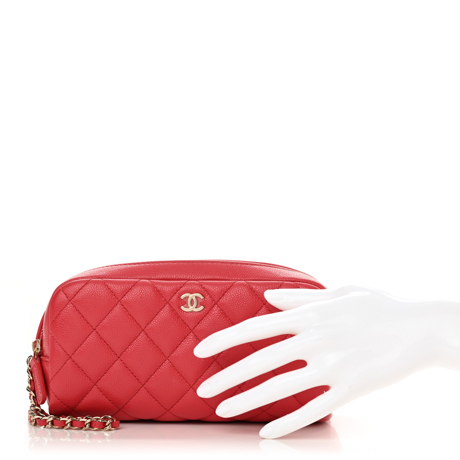 Chanel Caviar Quilted Toiletry Case With Chain Dark Pink 2 of 11
