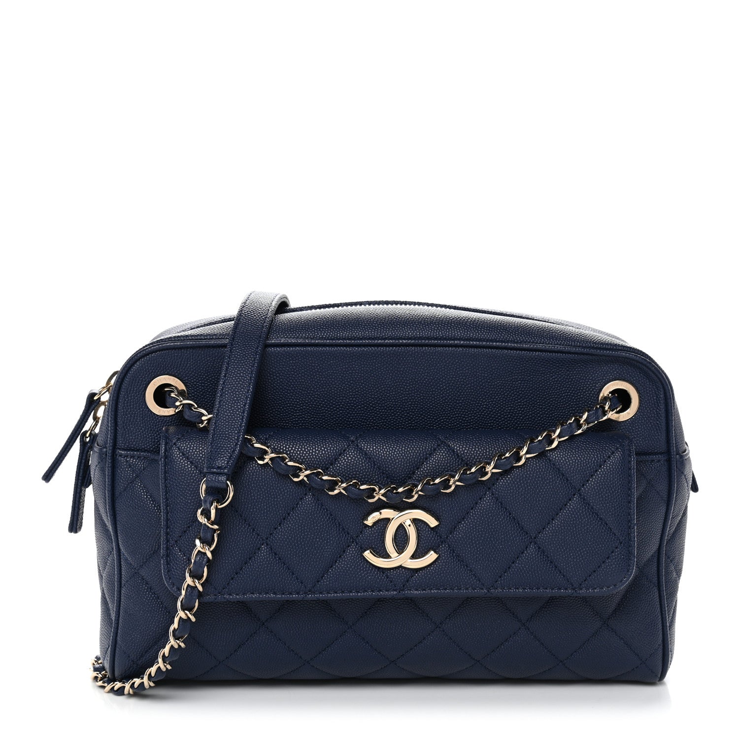 Chanel Caviar Quilted Large In & Out Camera Case Navy 1 of 12