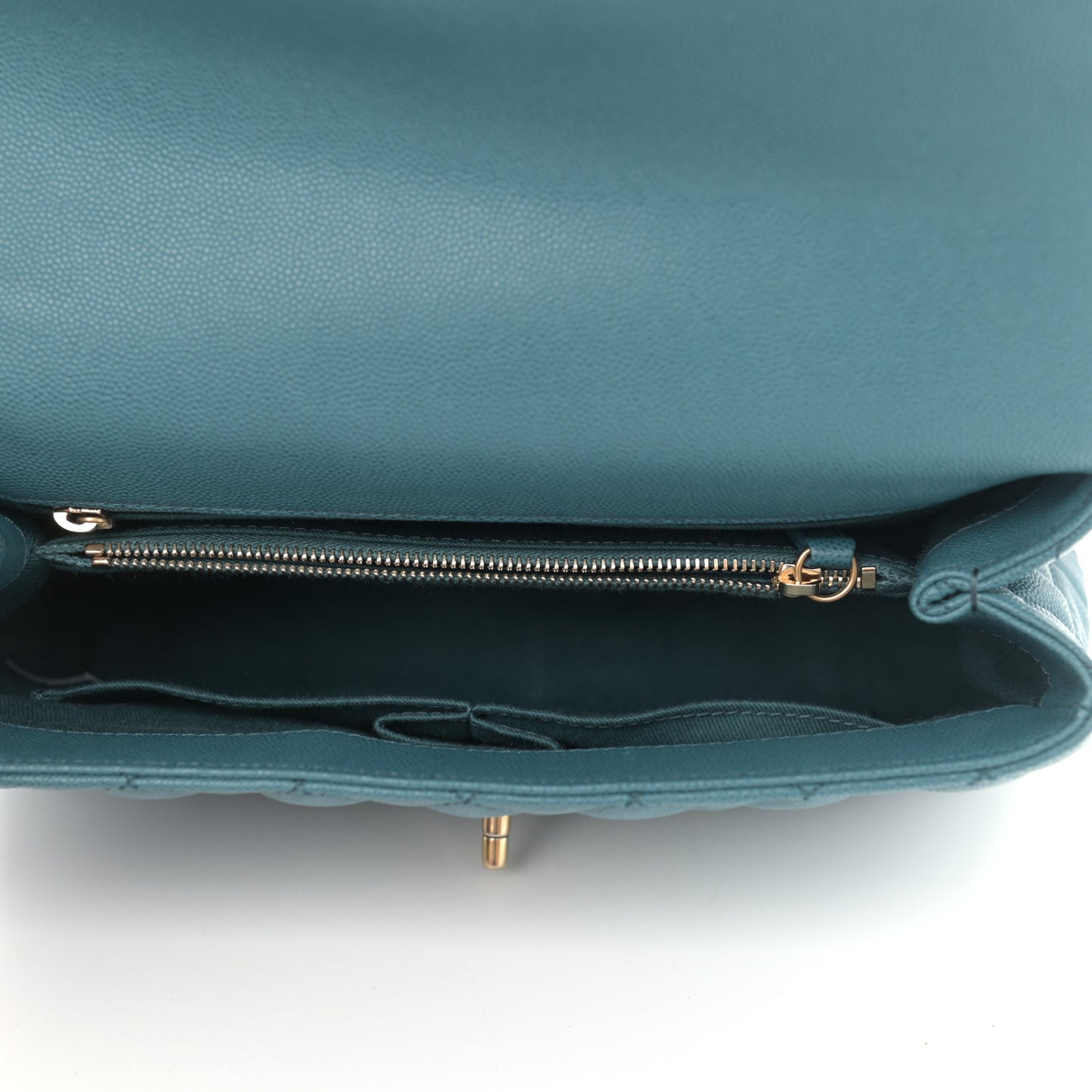 Caviar Quilted Small Coco Handle Flap Dark Turqouise