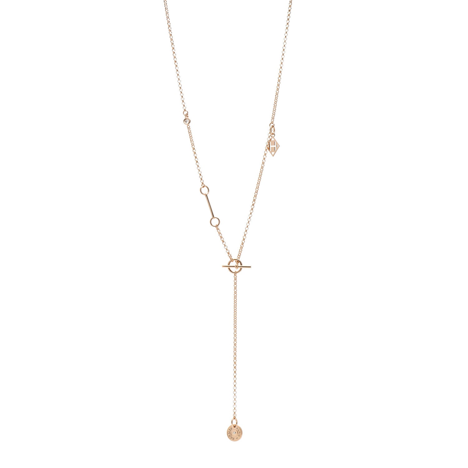 Hermes 18K Rose Gold Diamond Gambade Necklace 1 of 6