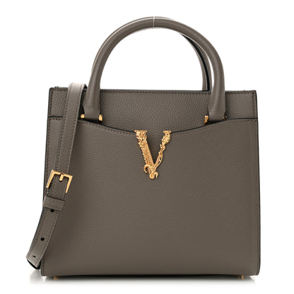 Versace Grainy Calfskin Virtus Top Handle Tote Grey 1 of 10