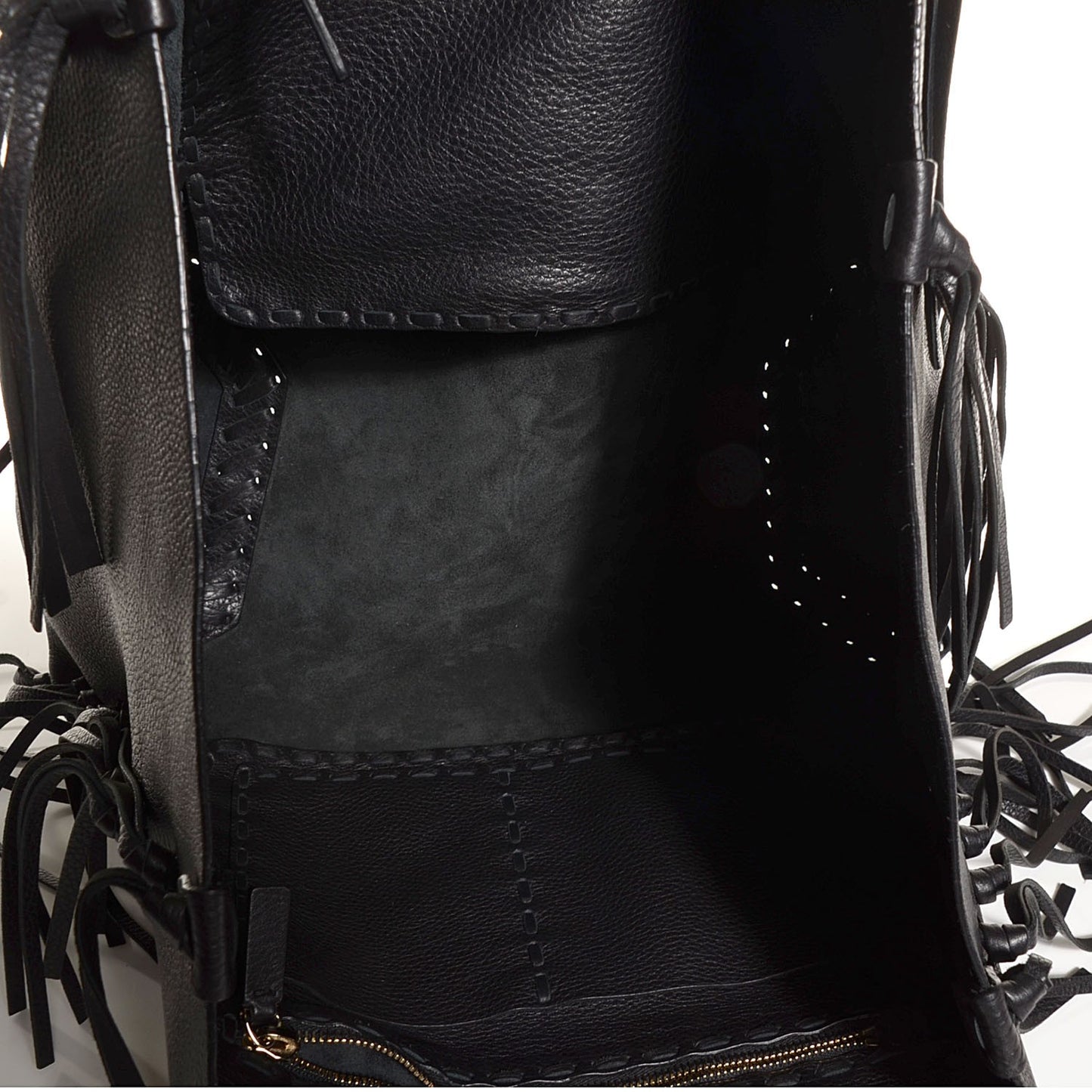Grained Calfskin C-Rockee Fringe Tote Black
