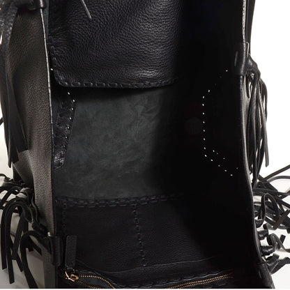 Valentino Garavani Grained Calfskin C-Rockee Fringe Tote Black 9 of 18