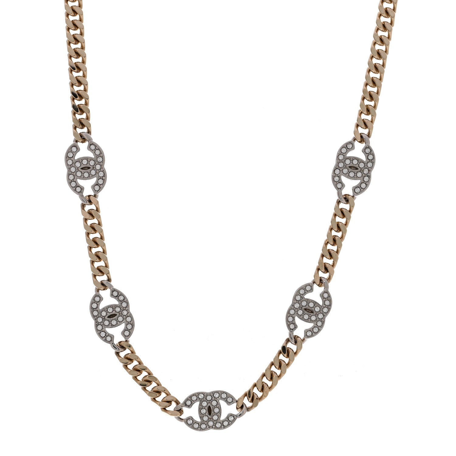 Chanel Crystal Chain CC Link Choker Gold Silver 1 of 7