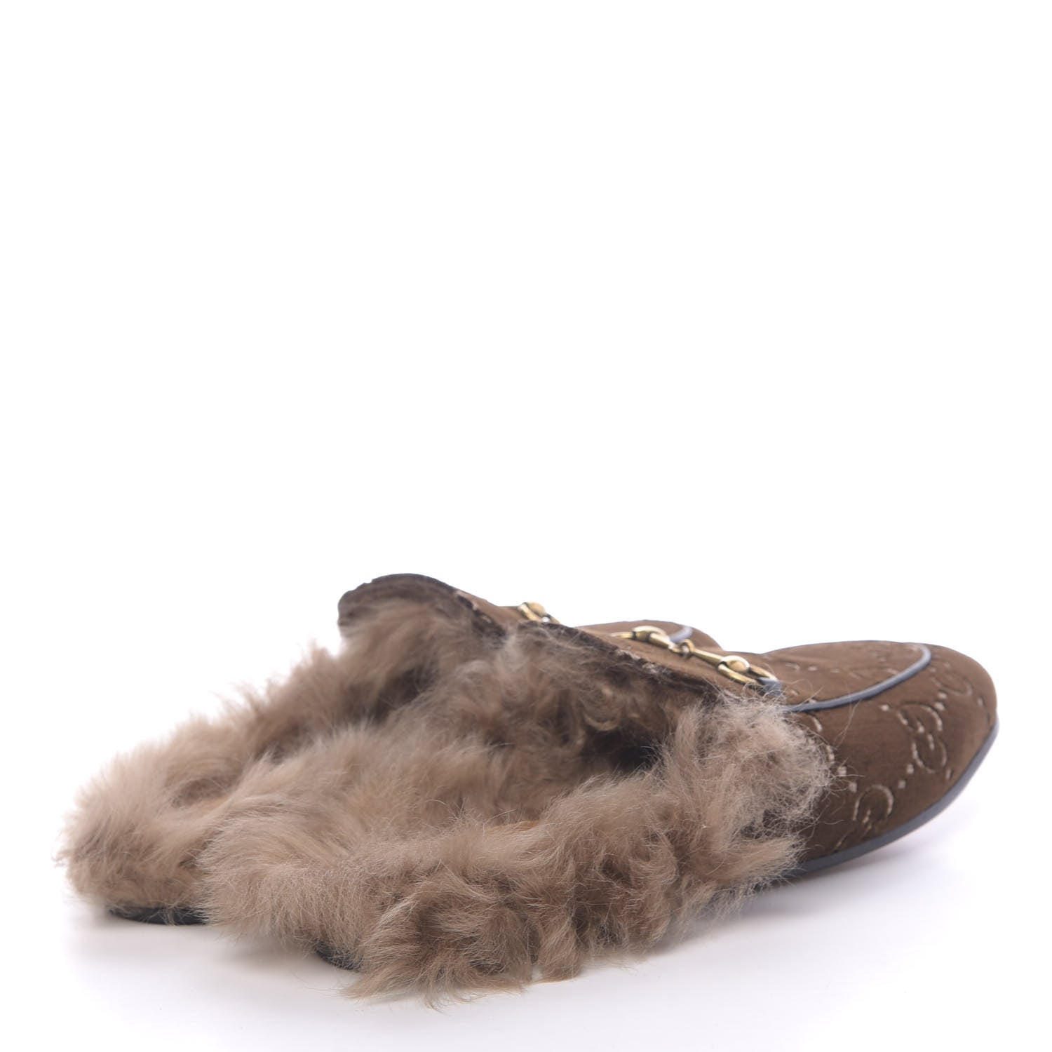 Gucci Velvet GG Monogram Fur Womens Princetown Slippers 40 Brown Black Natural 4 of 8