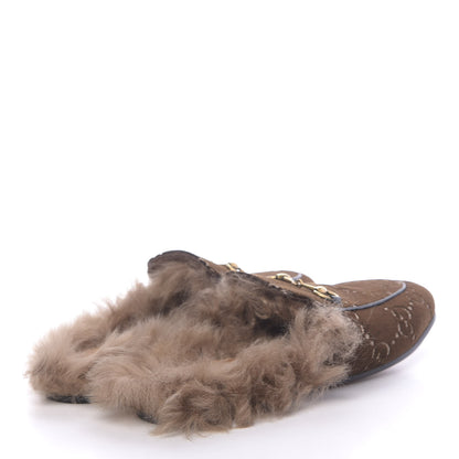 Gucci Velvet GG Monogram Fur Womens Princetown Slippers 40 Brown Black Natural 4 of 8