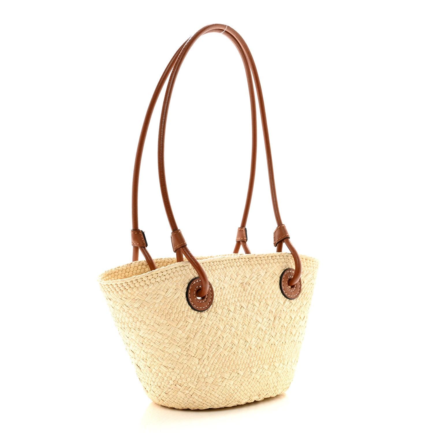 Loewe Calfskin Raffia Paulas Ibiza Mini Anagram Basket Tote Bag Natural Tan 3 of 10