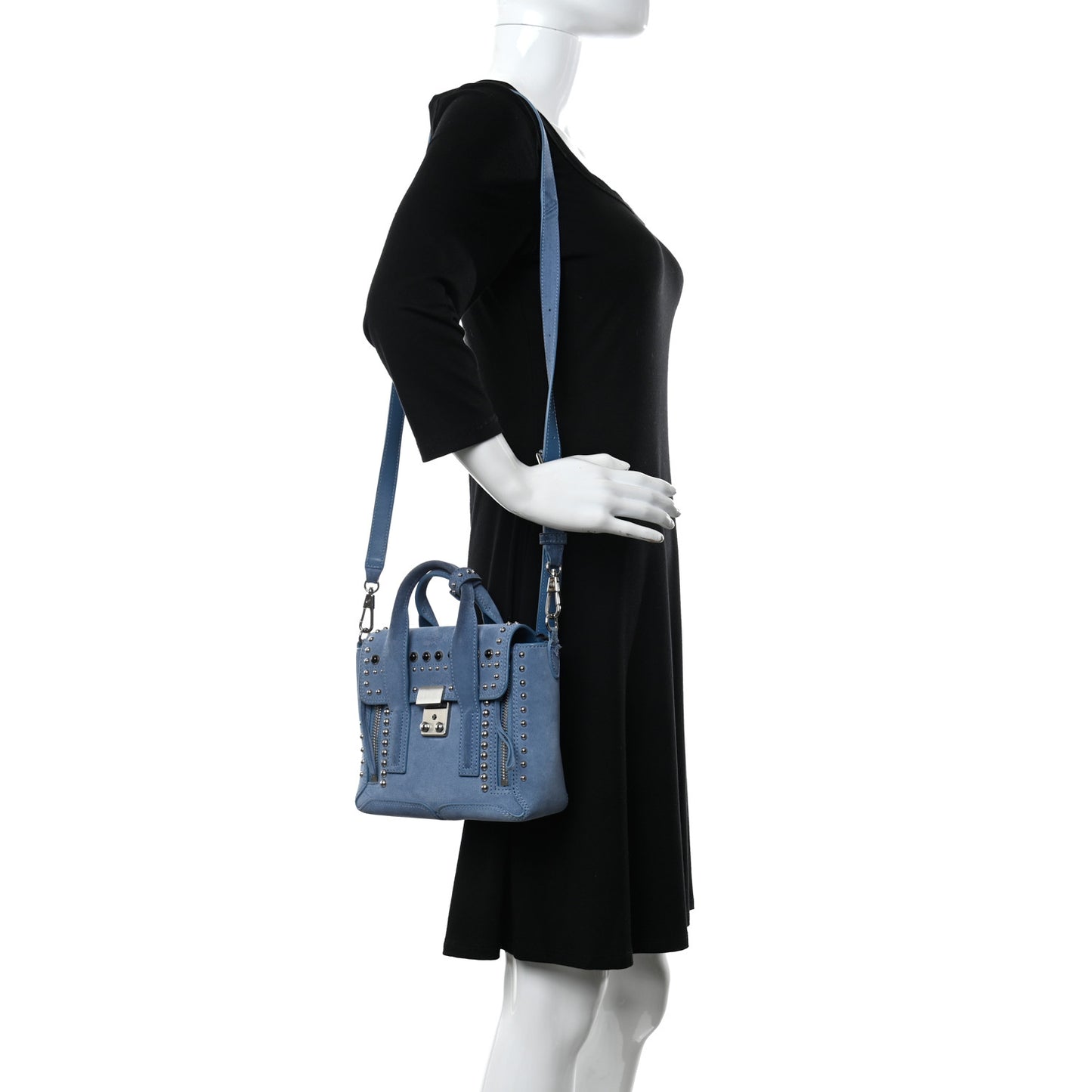 Suede Studded Mini Pashli Satchel Blue