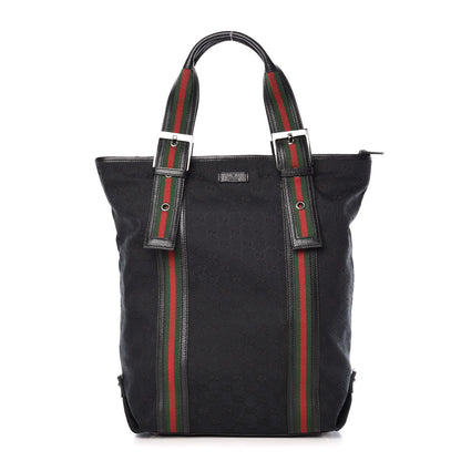 Gucci GG Monogram Web Handle Vertical Tote Bag Black 1 of 17