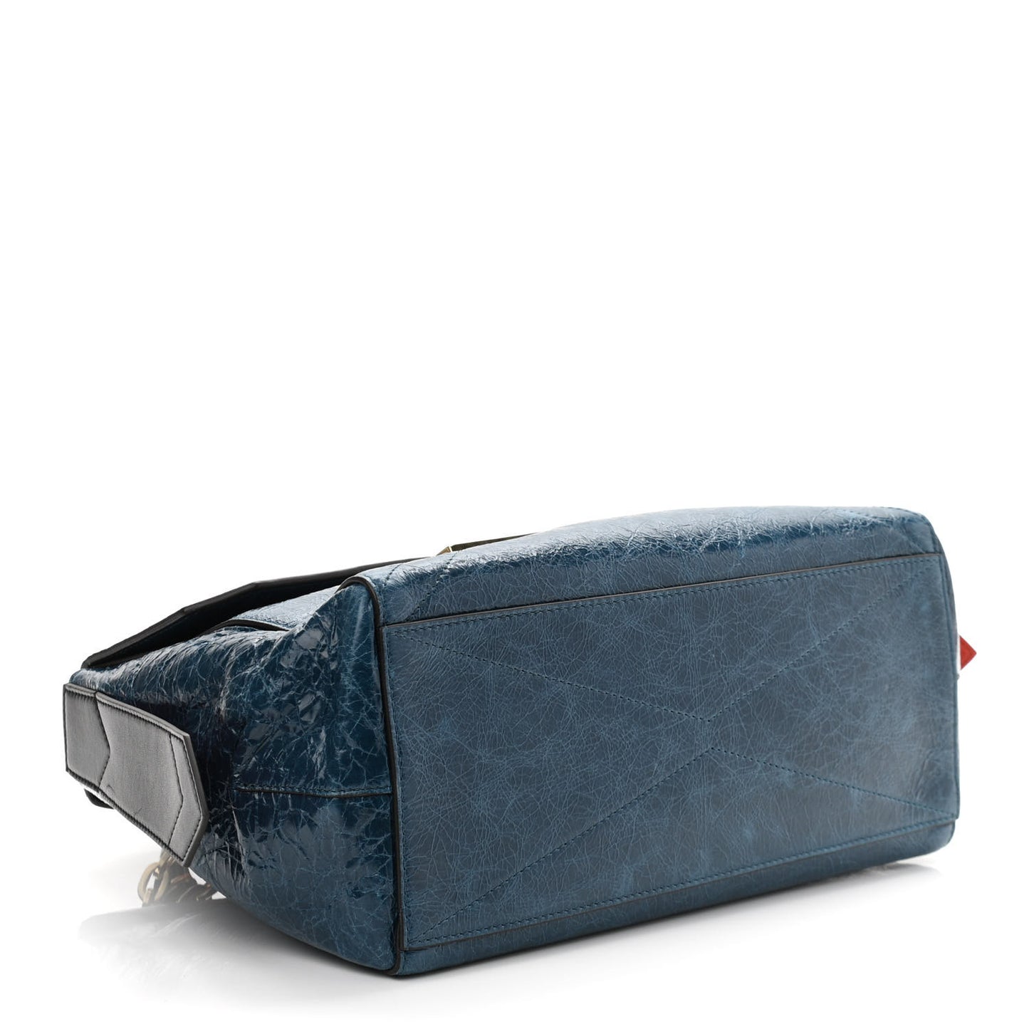 Creased Patent Calfskin Medium ID Flap Oil Blue