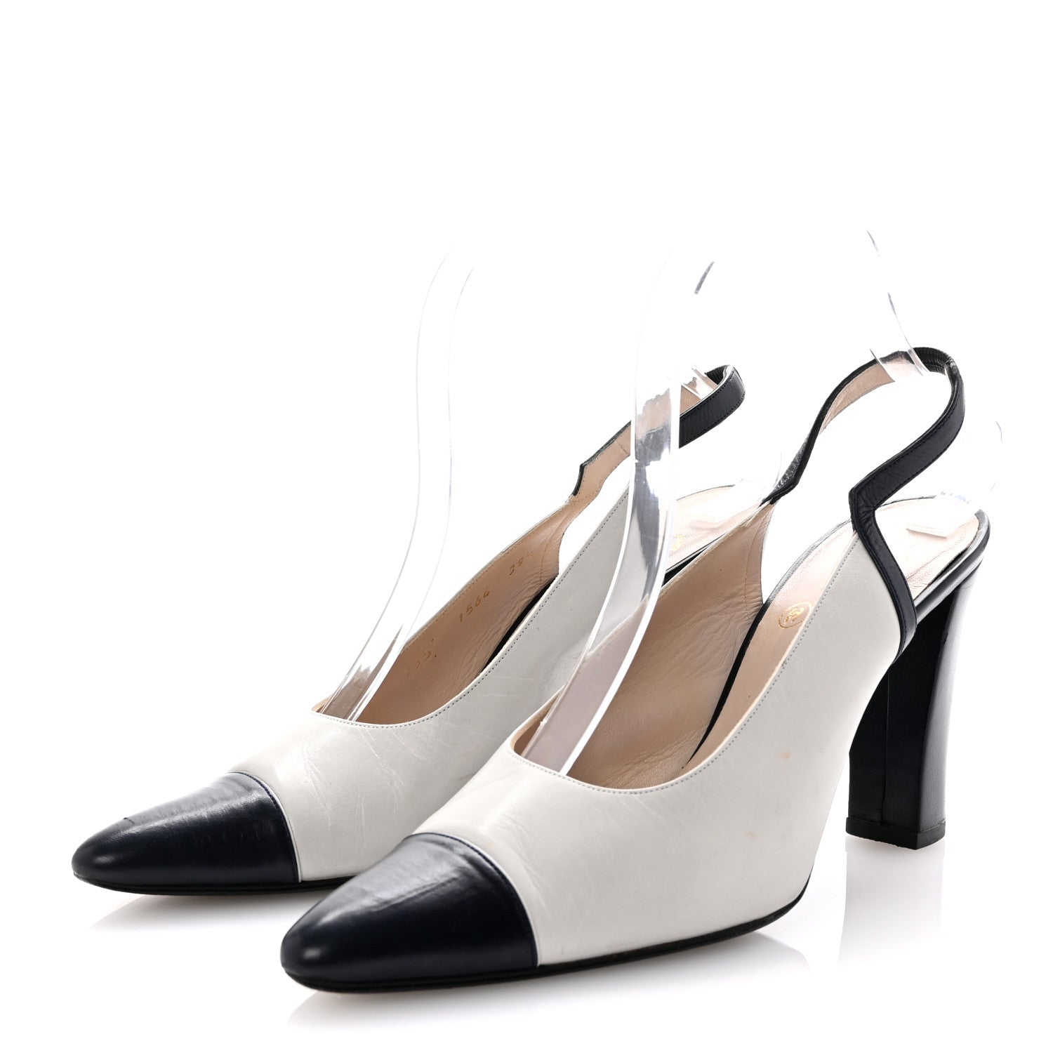 Chanel Pointed Cap Toe Slingback Pumps 39.5 Grey Navy 4 of 9