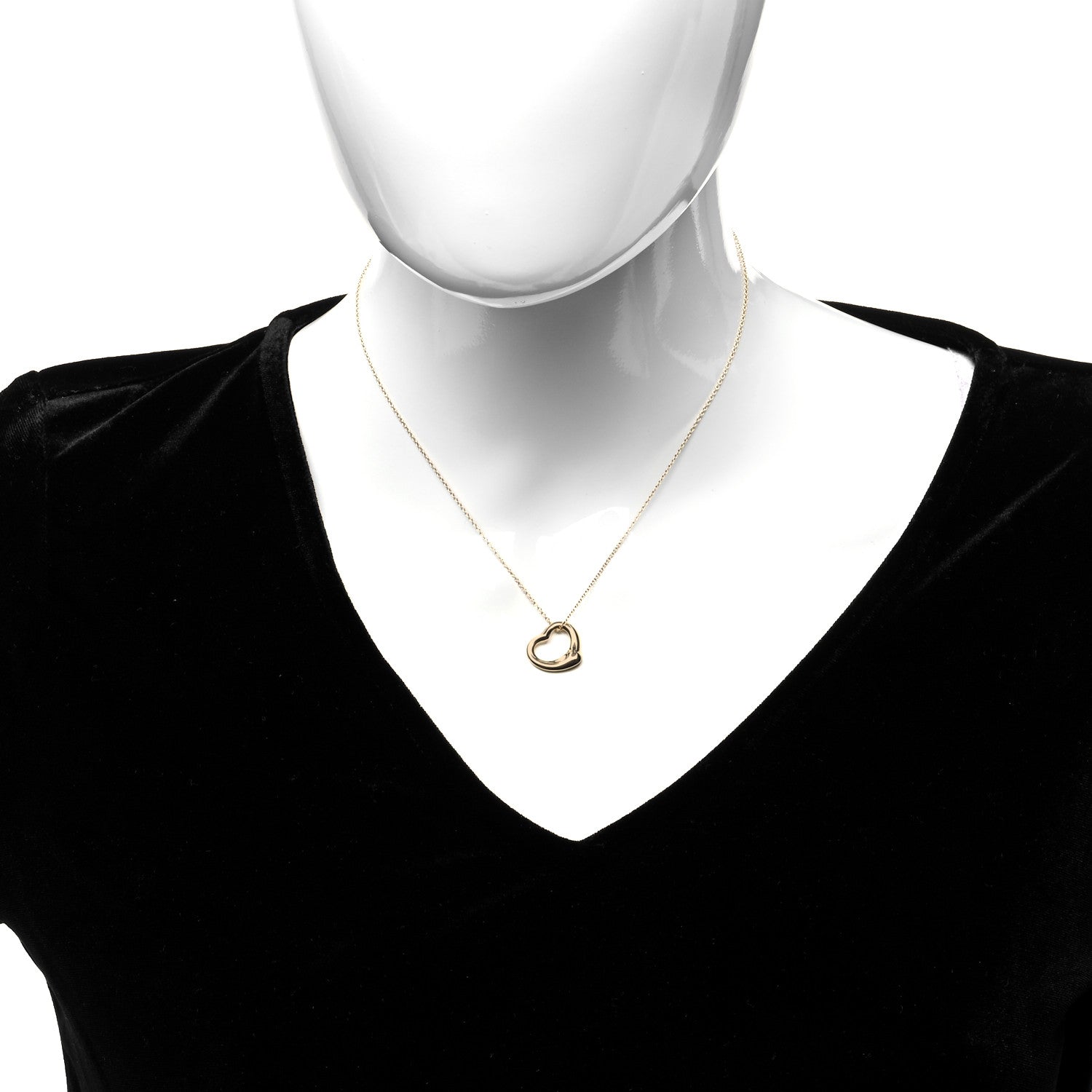 Tiffany 18K Yellow Gold 16mm Elsa Peretti Open Heart Pendant Necklace 2 of 4