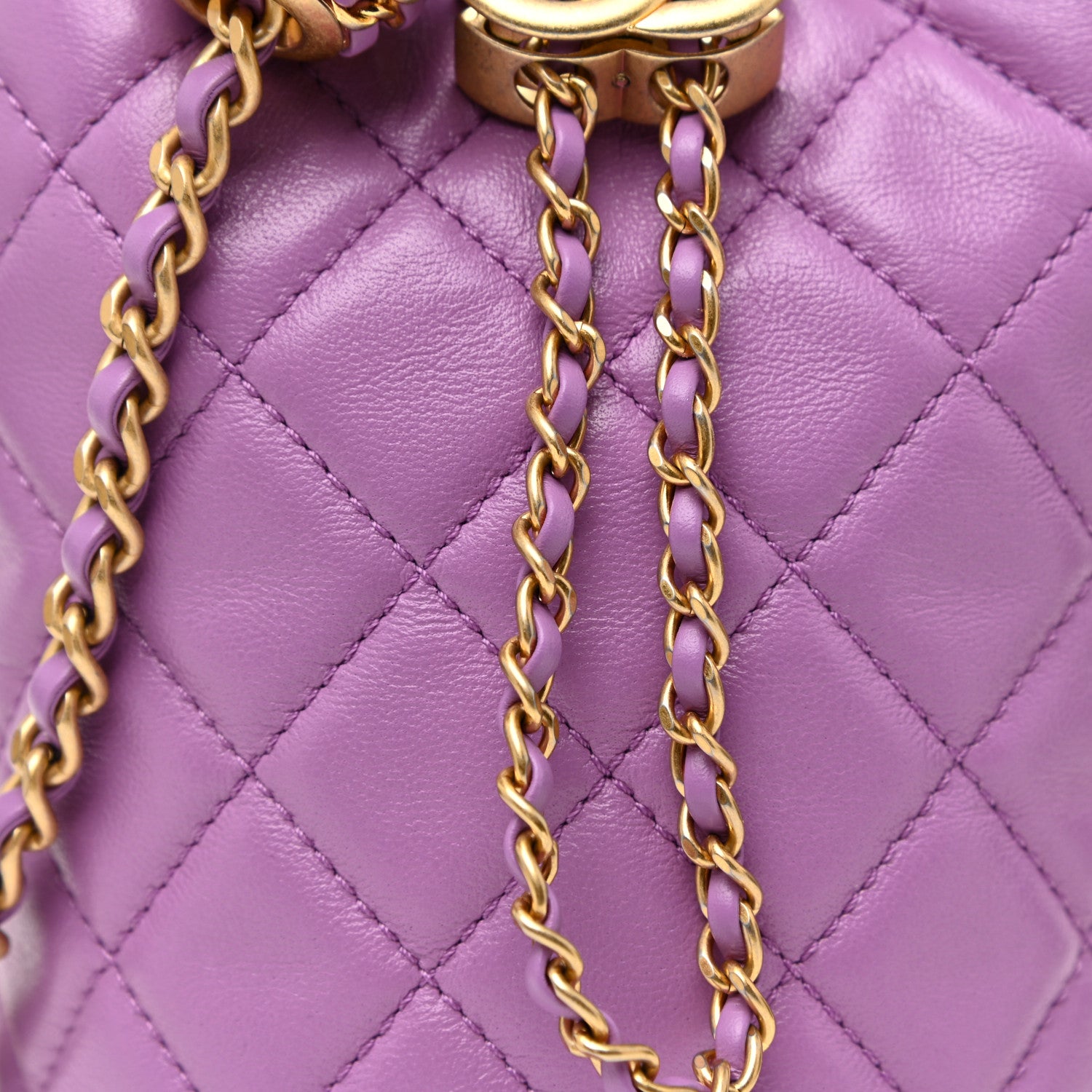 Chanel Lambskin Quilted Pearl Crush Drawstring Bag Purple 6 of 9