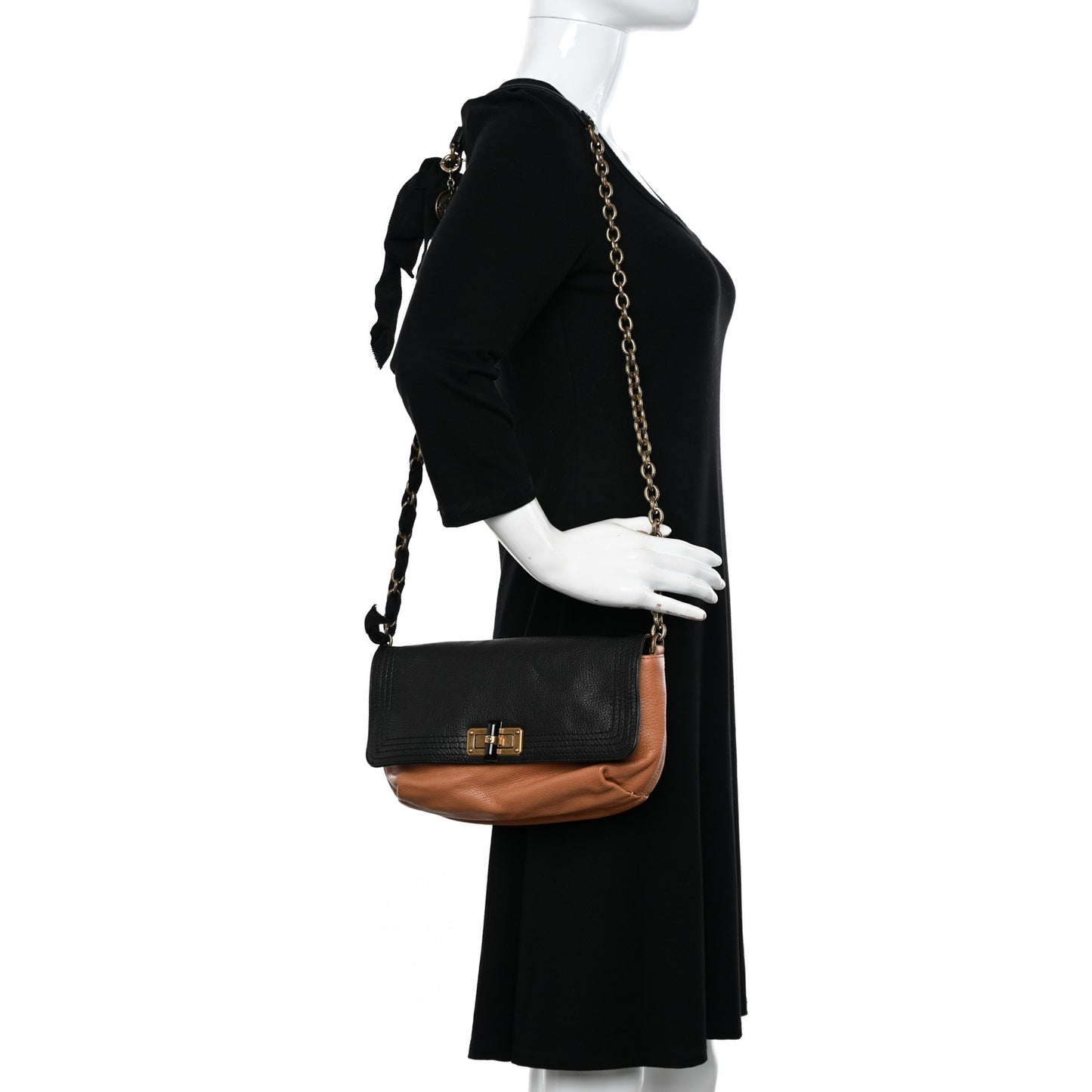 Calfskin Quilted Large Happy Clutch Brown Black