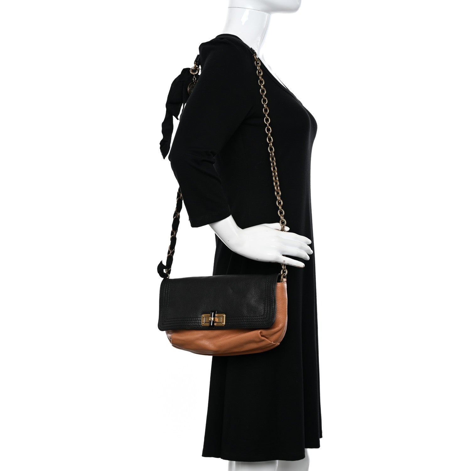 Lanvin Calfskin Quilted Large Happy Clutch Brown Black 2 of 9