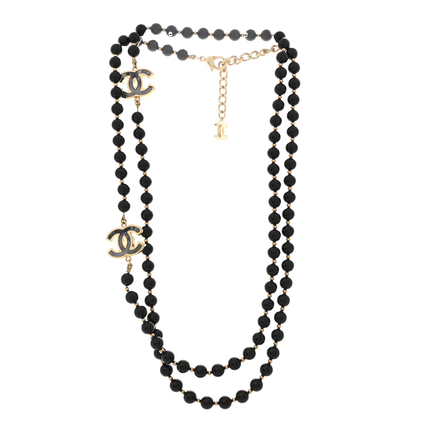 Enamel Beaded CC Necklace Black White Gold