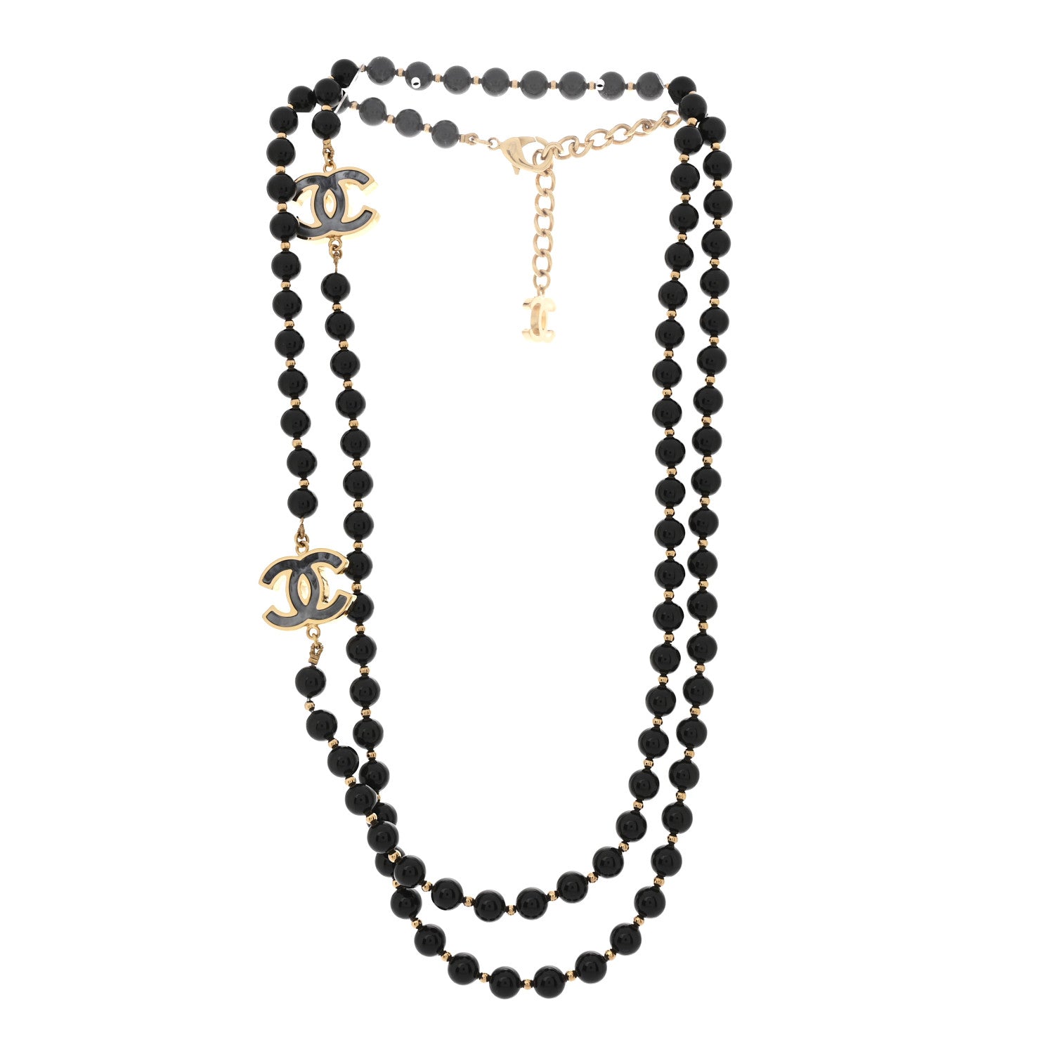 Chanel Enamel Beaded CC Necklace Black White Gold 3 of 6
