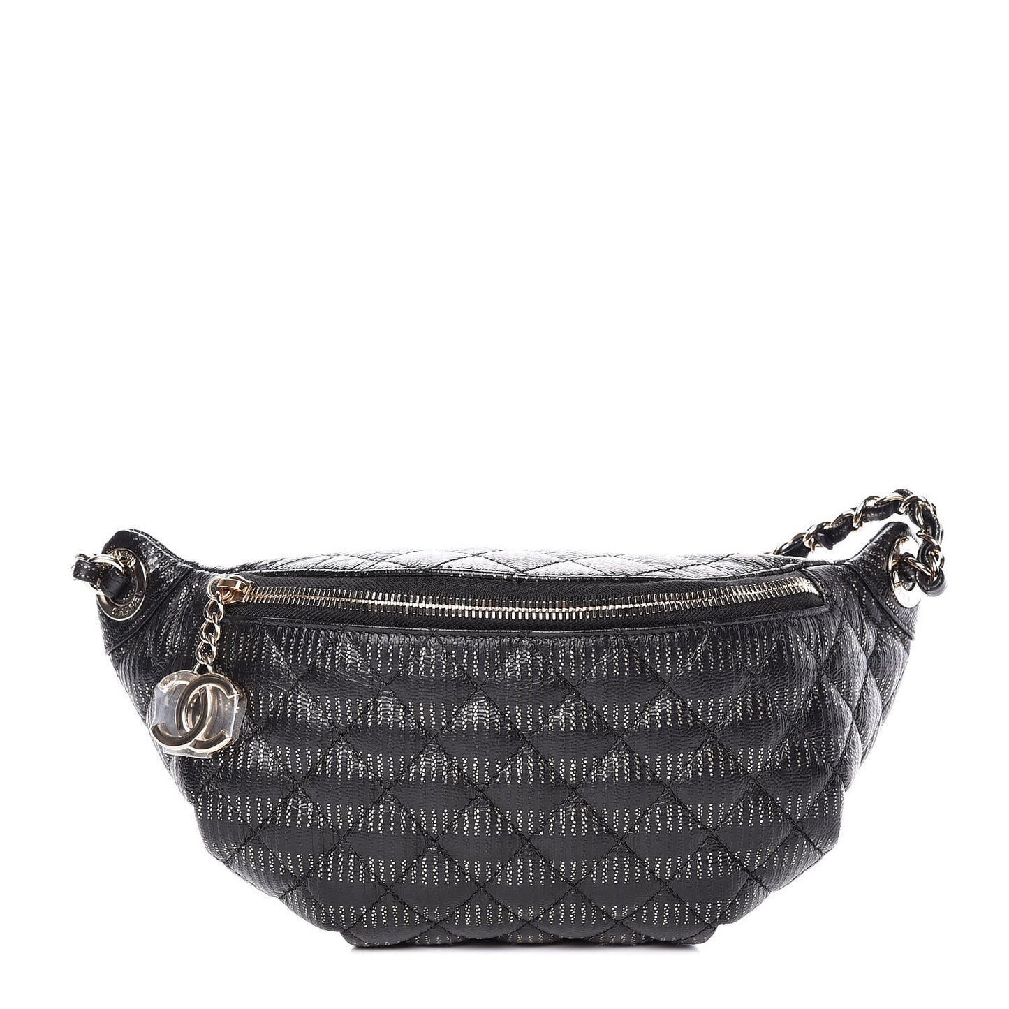 Calfskin Quilted Waist Bag Black Gold
