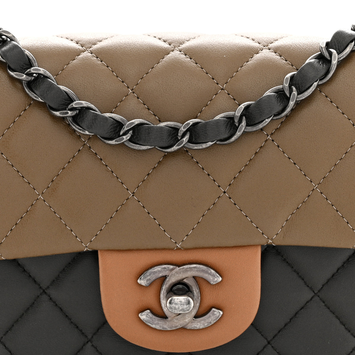 Lambskin Quilted Tri-Color Mini Rectangular Flap Brown Grey